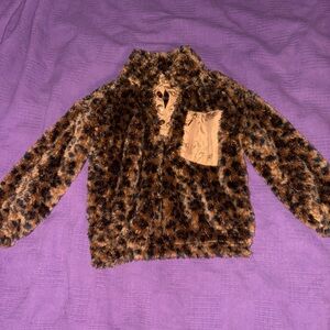 Juicy Couture Faux Fur Leopard Jacket with Gold Buttons